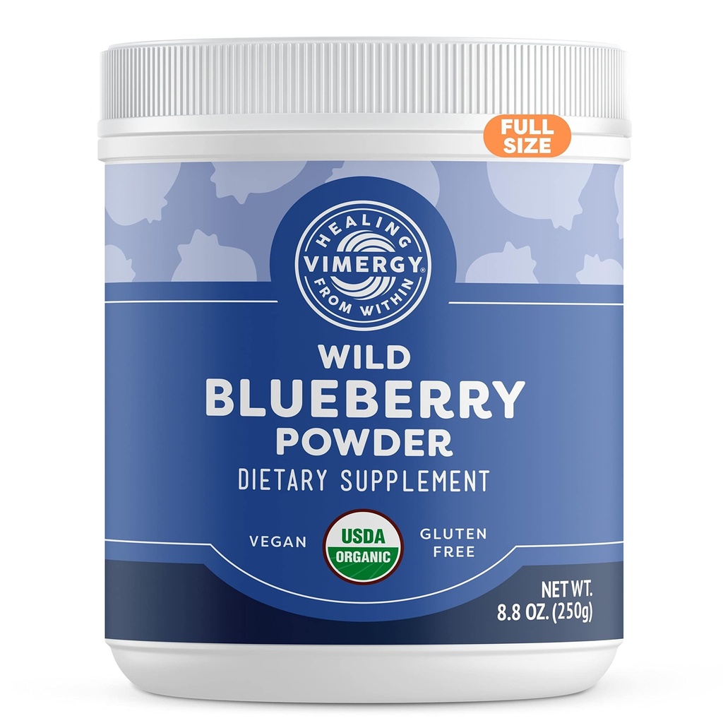 Vimergy Wild Blueberry Powder –Protects Brain Health* - Supports Cardiovascular Function* – USDA Organic, Vegan & Gluten-Free – 250g