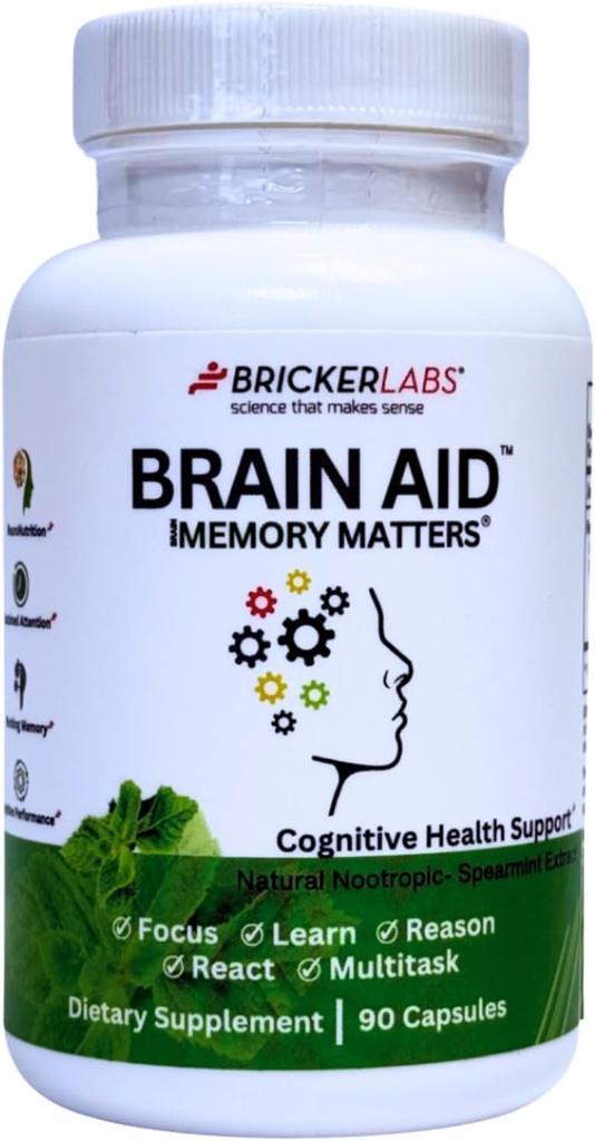 Bricker Labs Brain Aid Memory Matters – Suplemento Nootropic Brain con Neumentix Spearmint Extracto para soporte cognitivo, enfoque, concentración y memoria – 90 cápsulas