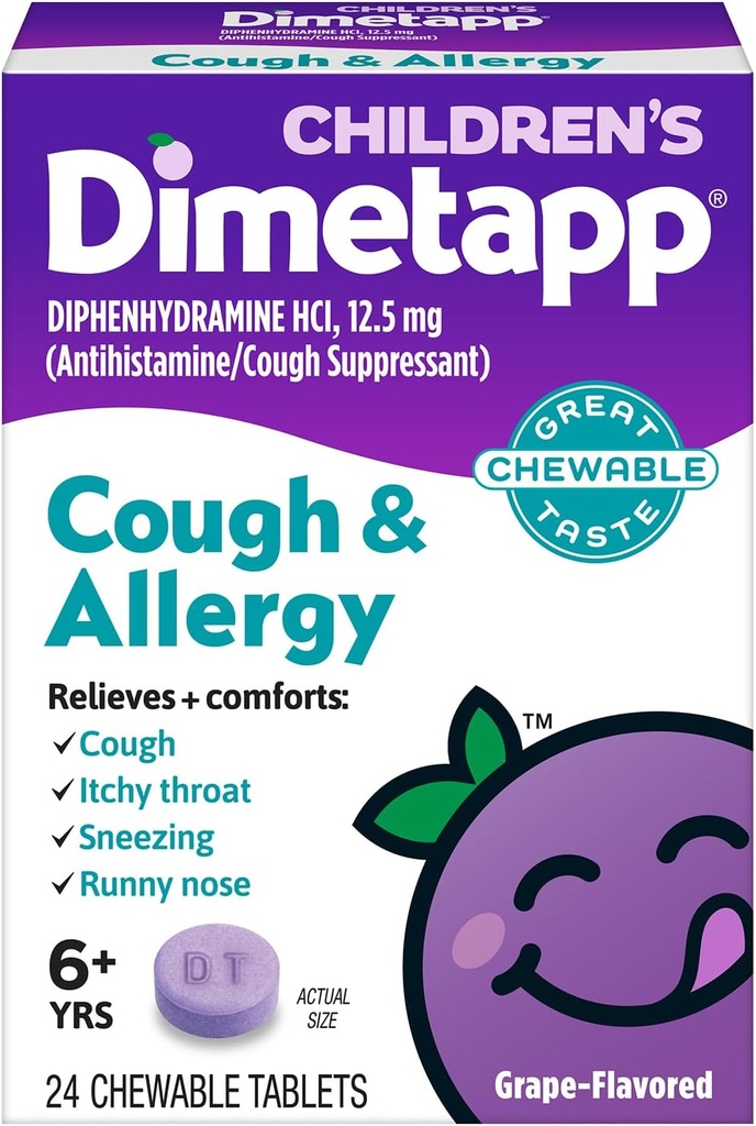 Dimetapp Tos para niños &amp; Alergía Chewable, 24 Tablets, Grape