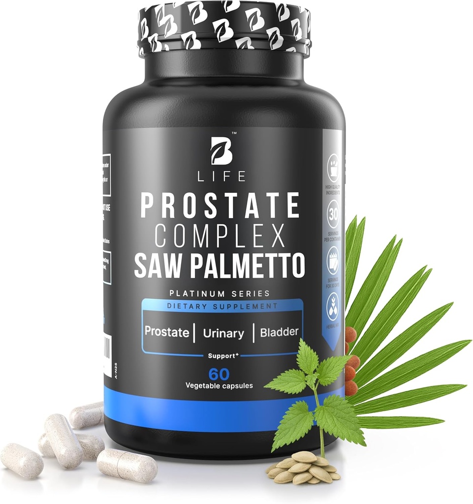 Suplementos de salud de próstata para hombres con Palmetto Saw para capas de aceite de semilla de Pumpkin - Stinging Nettle Root   60 cápsulas – 30 días de suministro