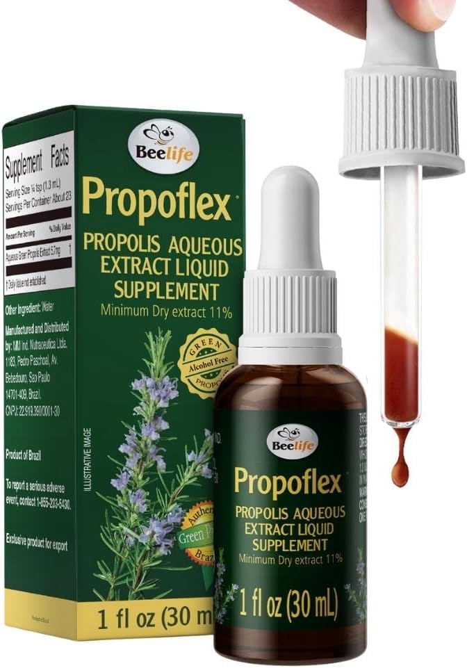 Beelife Propoflex Green Propolis Extract - No Alcohol Bee Propolis Tincture, High Artepillin-C Levels - Antioxidant-Rich Liquid Supplement for Wellness - Natural &amp; Kosher - Made in Brazil, 1 Fl. Oz.