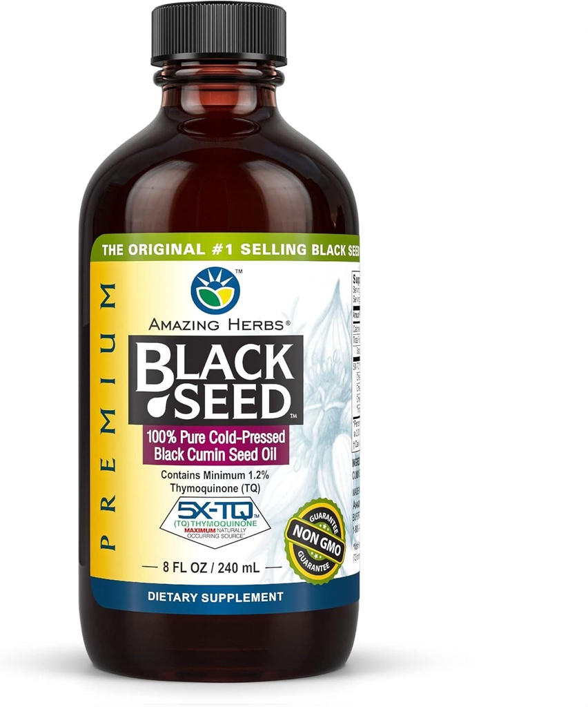 Increíble Herbs Premium Black Seed Oil - Gluten Free, Non GMO, Cold Pressed Nigella Sativa Aids in Digestive Health, Immune Support, Brain Function - 8 Fl Oz
