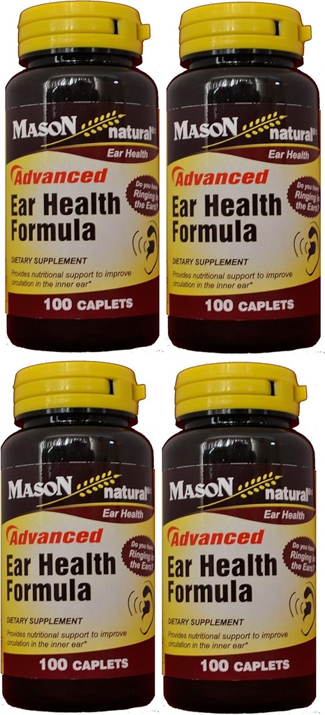 Mason Natural Advance Ear Health Formula Bioflavonoids Plus 100 Caplets por Bottle Pack de 4 Total 400 Caplets
