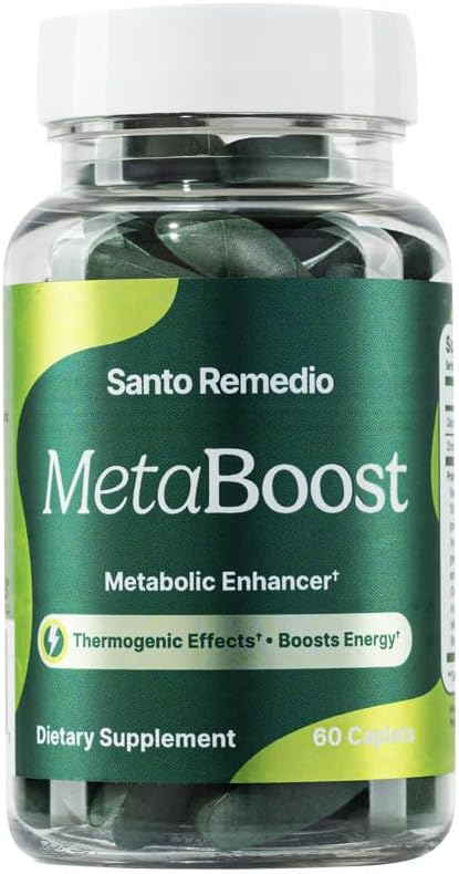 Santo Remedio MetaBoost, Suplemento dietético, Enhancer metabólico, proporciona un efecto termogénico, aumenta la Calorie Burn, té verde ( termogénico), cromo y calcio, 60 tabletas, vegetariano