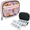 Serfeymi Caja de píldoras de viaje semanal para fines con caja extraíble de 7 días, caja de píldoras de viaje de moda Organizador de píldoras para la medicina, vitamina, suplemento - Bloom 03 + caja de píldoras