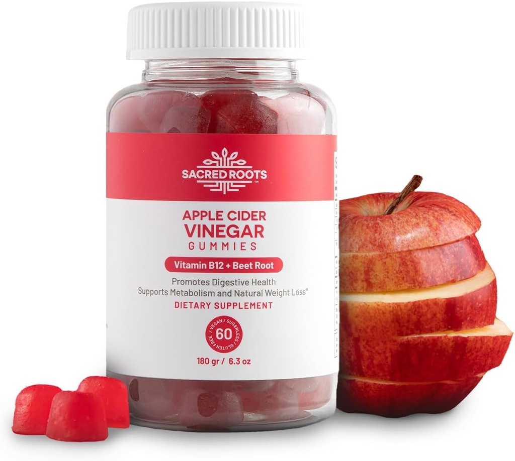 Mangas de vinagre de manzana - Mangas de sidra de azúcar con vitamina B12 y arrastre de escarabajo - Vegan, sin gluten, hecho en EE.UU. (30 piezas)