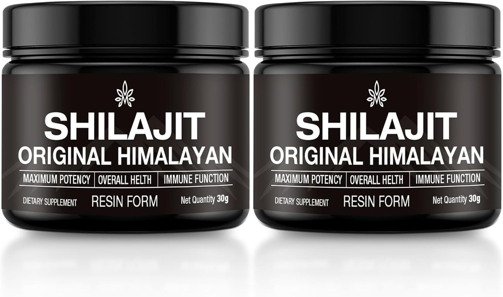 Shilajit Pure Himalayan Orgánica Shilajit Resin Gold Grade 100% Puro Shilajit para Hombres &amp; Mujeres con Ácido Fulvico, 85+ Trace Minerals, Lab Test for Energy, Immune Support, 30 Grams (2 Pack)