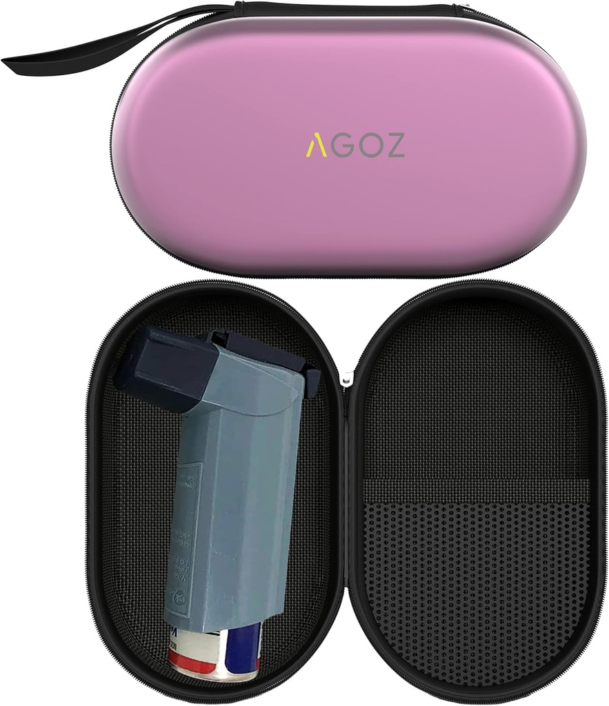 AGOZ Asthma Inhaler Case Zippered Protective Medical Pouch Cover with Wrist Strap (Purple)