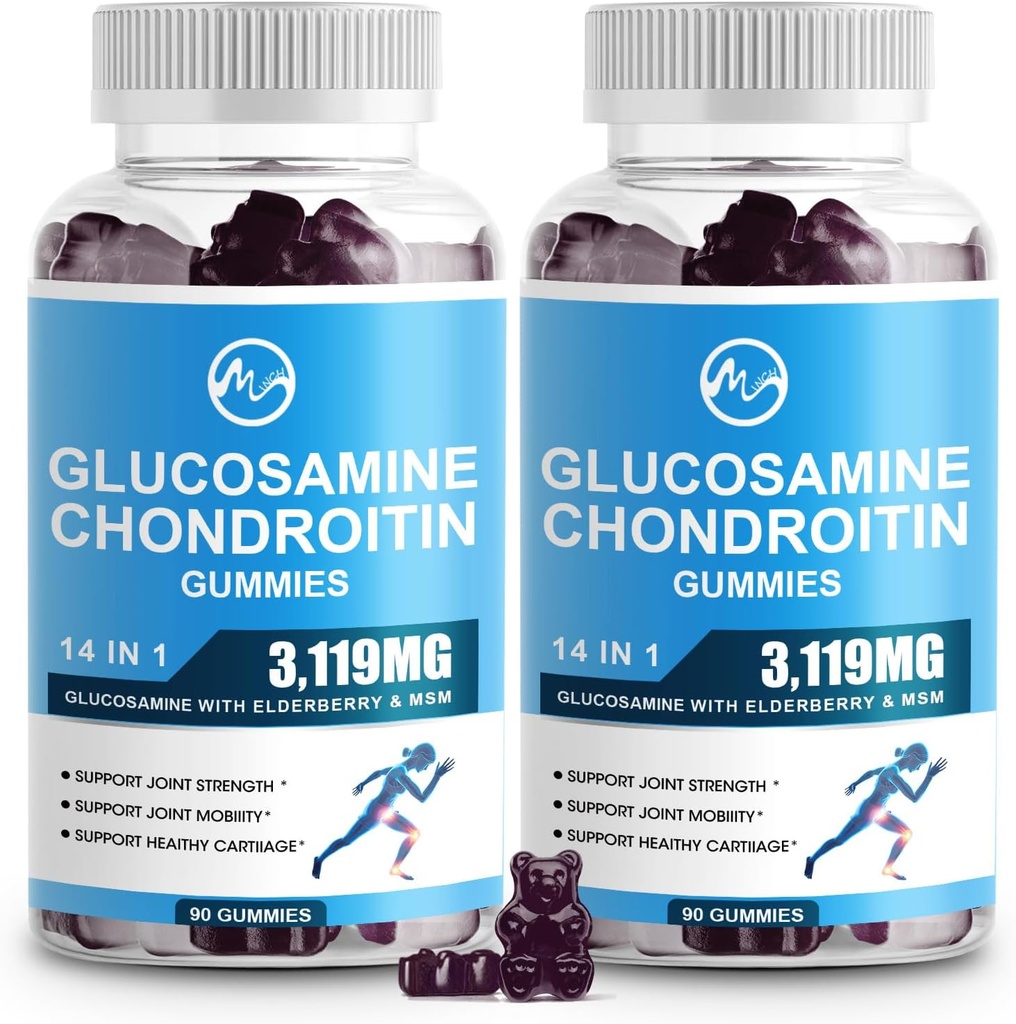 M inch Glucosamine Chondroitin Gummies, 1500mg Glucosamine & 1000mg MSM por Serving, Suplemento de Apoyo Conjunto para Adultos, Elderberry Flavor, 45 Servings(Pack of 2)