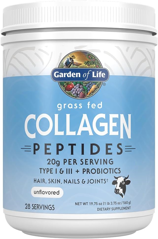 Garden of Life Grass Fed Collagen Peptides Powder Unflavored Collagen Powder for Women Hombres Hair Skin Nails Joints, Hydrolyzed Collagen Protein Supplements, Collagen for Women &amp; Men, 28 Servings