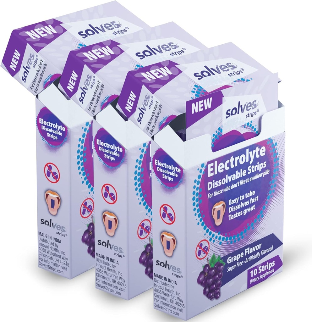 Electrolyte Replacement Strips - Grape Burst Flavor, High Potency for Instant Hydration, Perfect for Gym &amp; Outdoor Activities, 10 Strips in Portable Single-Serve Packs