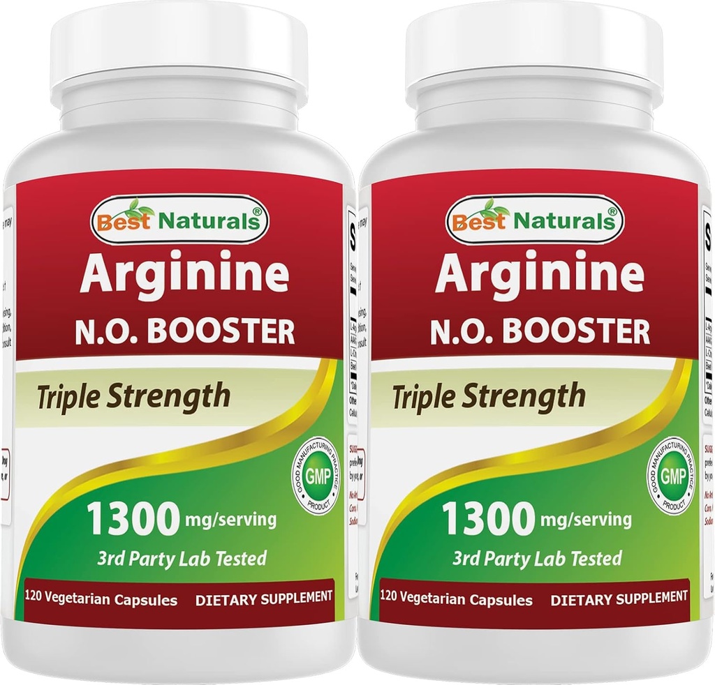 Mejores Naturales L-Arginina NO Booster Triple Fuerza 1300 mg Servir 120 Veg Capsules (120 Cuenta (Pack of 2))