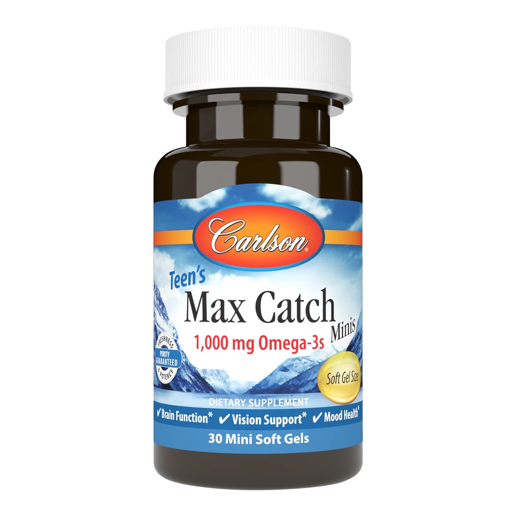 Carlson - Teen's Max Catch Minis, 1000 mg Omega-3s, Brain Health, Vision Support, Mood Health, 30 Softgels