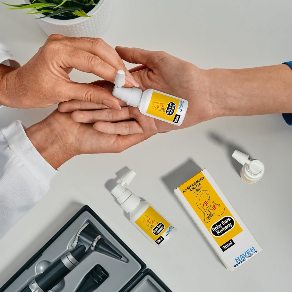 NAVEH PHARMA Itchy Ears Remedy Ear Cleaning and Itch Relief Treats All Causes of Ear Itchiness ¦ Jet Spray for Eczema Treatment & Clogged Ear Relief (2Fl Oz + 0.5 Fl Oz)