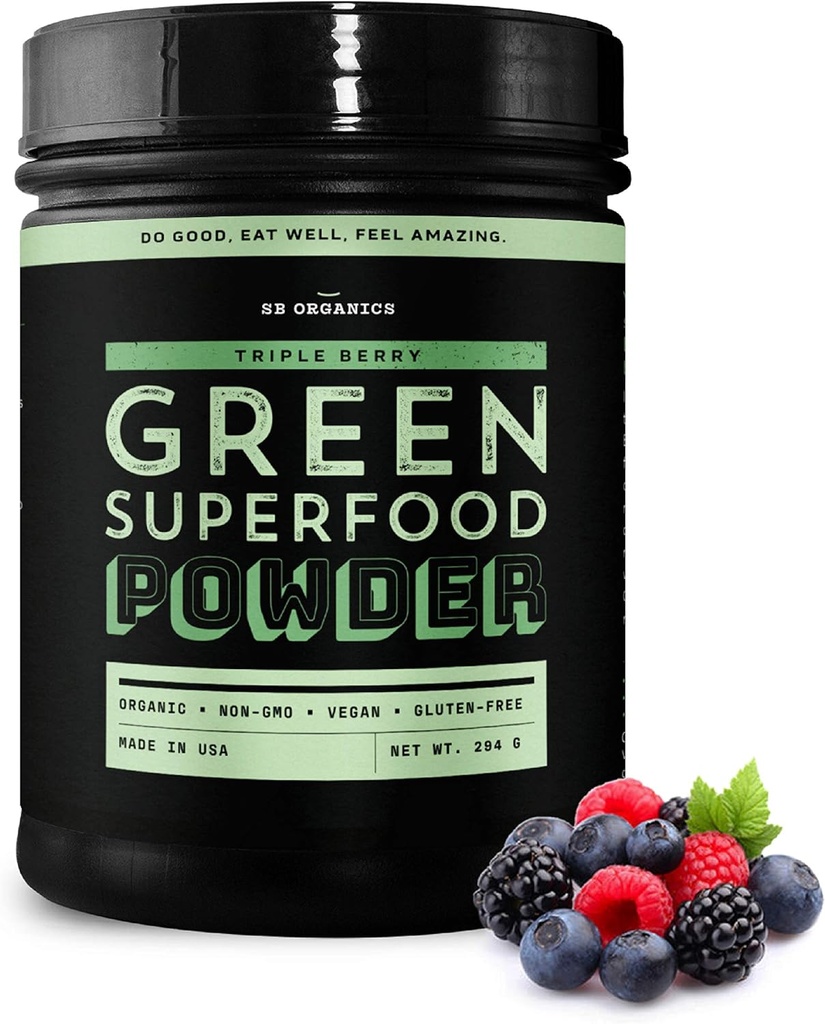 Sun Bay Foods Triple Berry Green Superfood Powder ← Non-GMO Silencio Super Greens Drink Blend ← 10 oz.