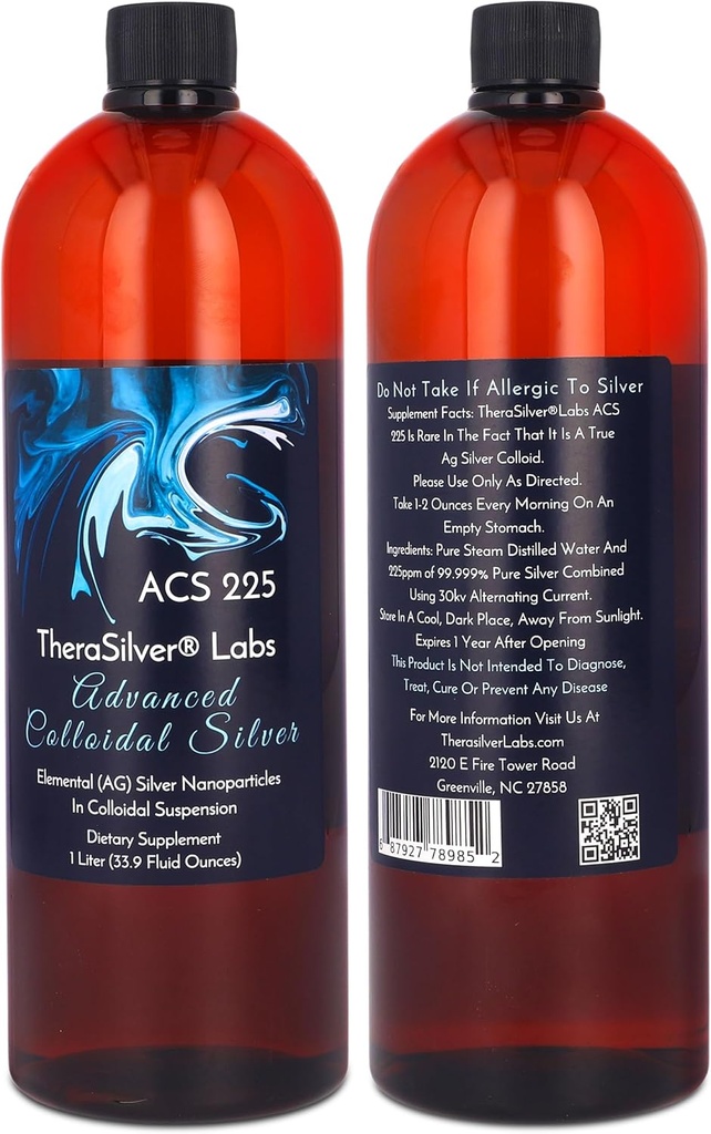 TheraSilver-TheraSilver Labs ACS 225-Advanced Colloidal Silver Liquid-225 PPM-Pure Bioactive Nano Particles for Immune Support-32 Oz-Family Size