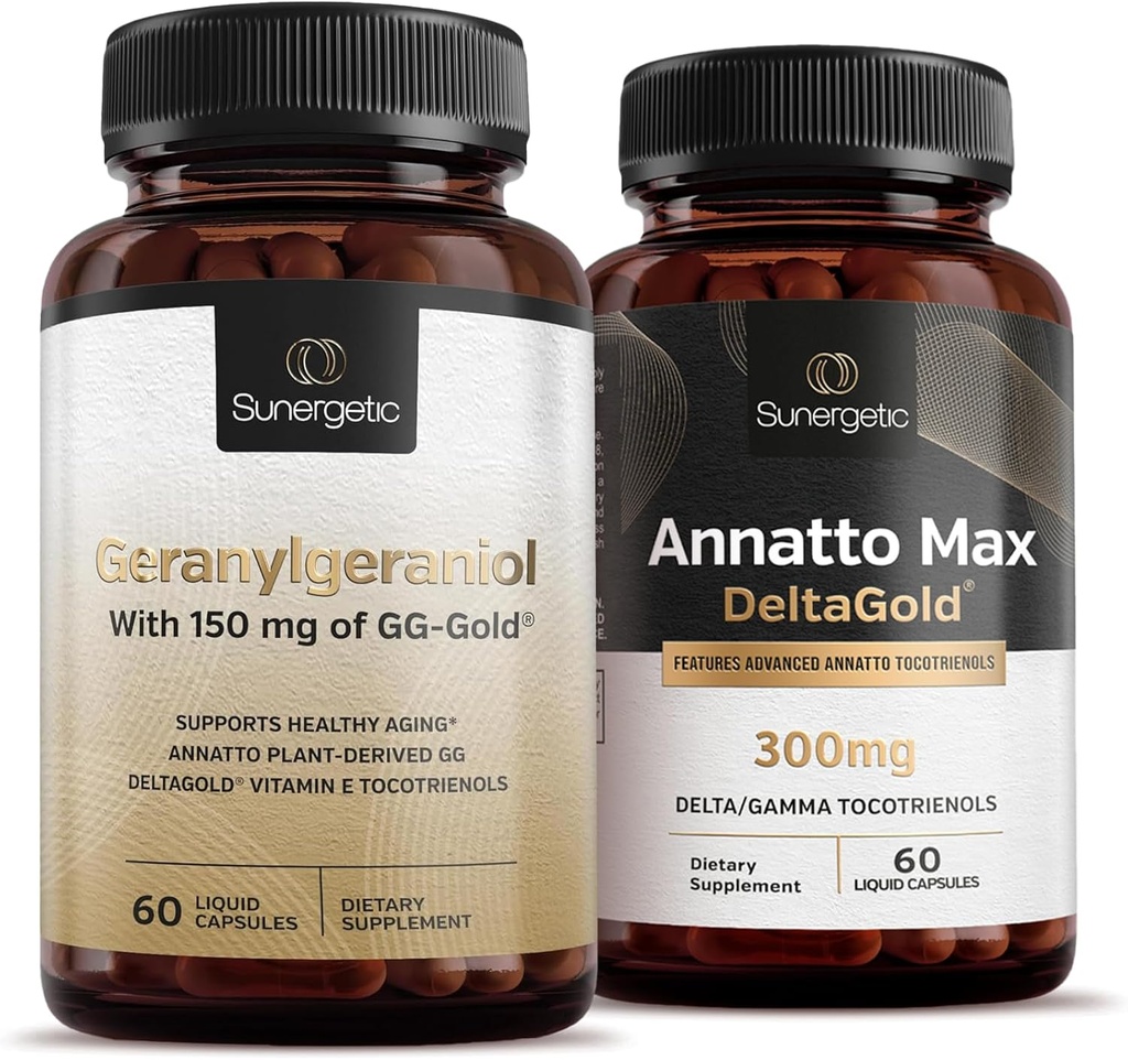 Premium Geranylgeraniol Plus Annatto Max DeltaGold – para la salud del corazón, el envejecimiento saludable, el apoyo inmunológico &amp; bienestar general – Geranylgeraniol 60 cápsulas – Annatto Max 60 cápsulas