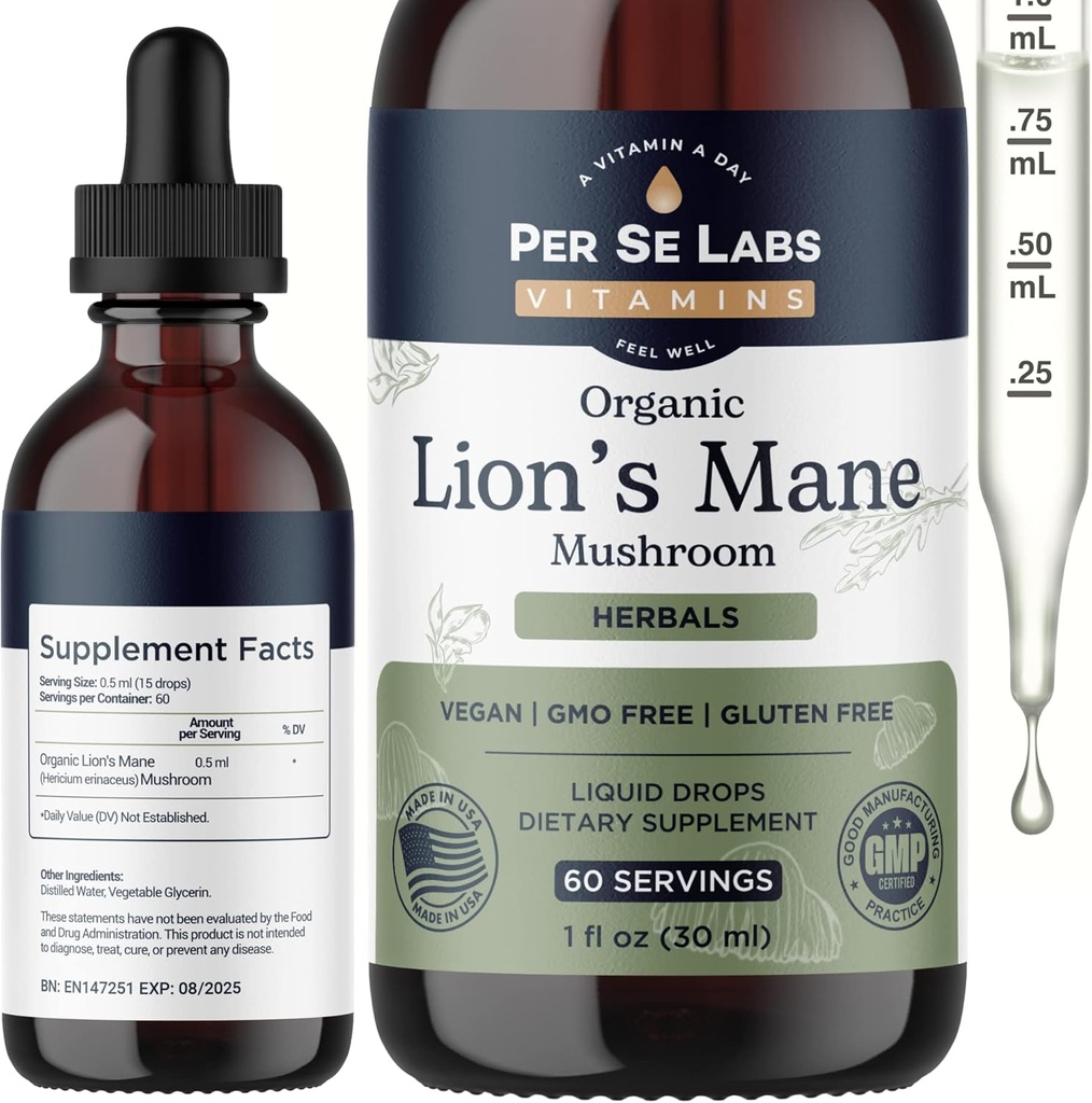 Lions Mane Mushroom Supplement Liquid Drops | Immune System Booster, Brain Supplement Focus & Memory | Organic Lion's Mane Extract