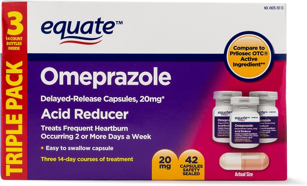 Equate - Omeprazole Magnesio 20.6 mg, Reductor de ácido, Suprimido de liberación, 42 cápsulas (Pack of 2)