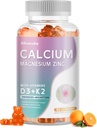 Calcio Magnesio Zinc Gummies con Vitamina D3 & K2 - Alta Potencia Ausorción mejorada -60 Naranja Gummies Flavored.