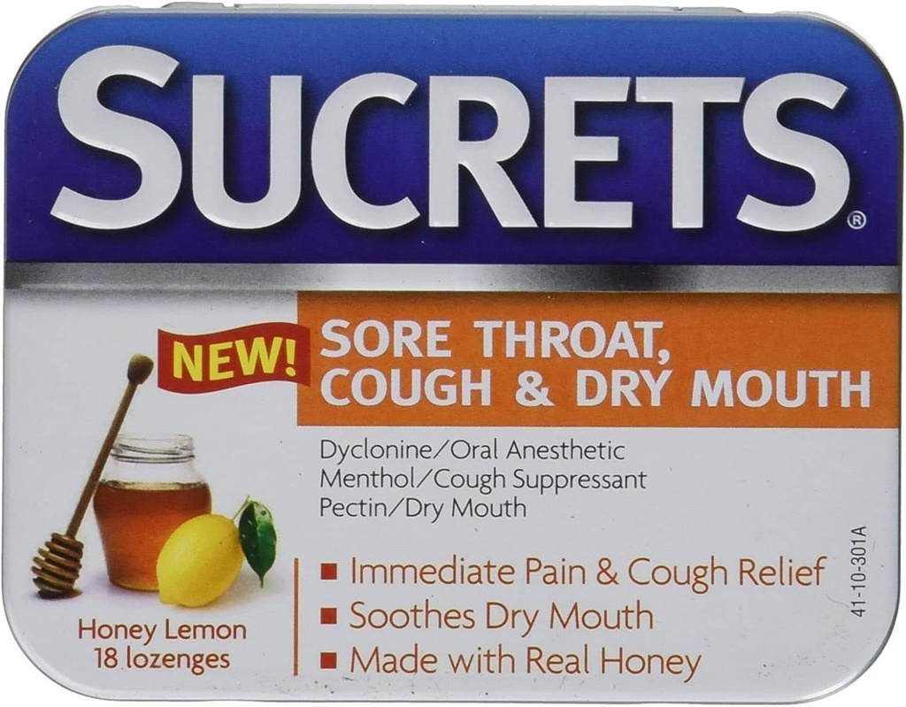 Sucrets Sore Throat &amp; Cough Lozenges ← Honey Lemon ← 18 Conteo Cada paquete de 2