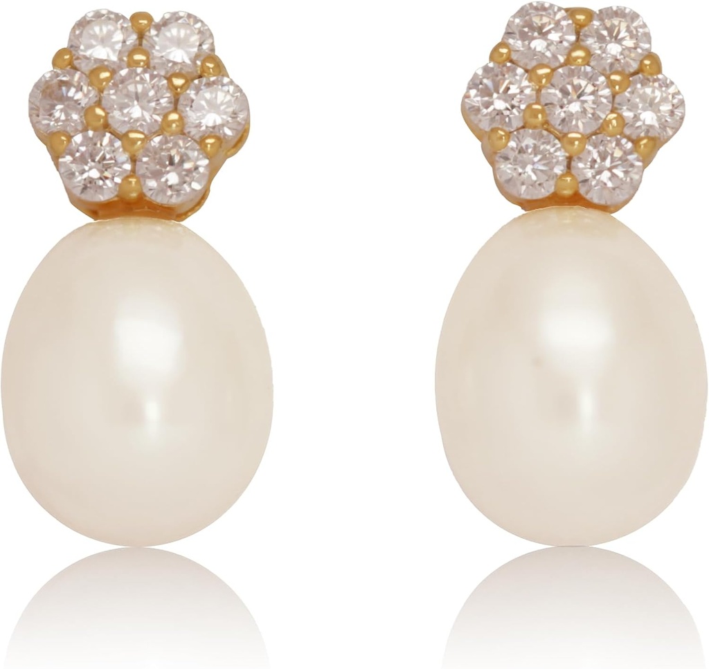 18K oro chapado sterling plata Stud rosa Cultura de perlas pendientes