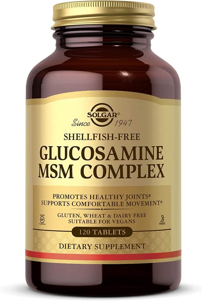 Complejo Solgar Glucosamine MSM, 120 Tablets - Promueve Juntas Saludables - Soportes Rango de Moción & Flexibilidad - Soportes Collagen - Shellfish-Free - Gluten Free, Dairy Free, Kosher - 40 Servidores