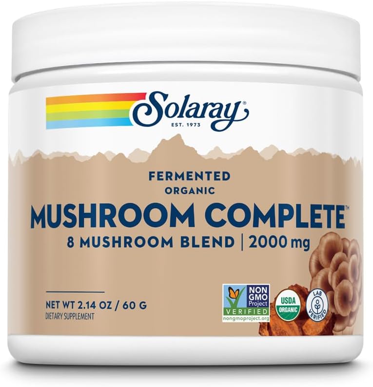 SOLARAY Fermented Organic Mushroom Complete, Powder | Healthy Immune Function Support | 2,000 mg per serv. | 60g, 30 Serv