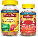 Mantillas multivitamínicas para adultos &amp; niños Combo Pack, Multi con vitamina C, vitamina D3, vitaminas B, zinc, omega 3 aceite de pescado &amp; Más, dos botellas multivitamínicas para toda la familia