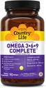 Country Life Omega 3-6-9 Suplemento completo - 1,534mg Omega Fatty Acids - Asistencia Cardiovascular, Brain, Skin &amp; Immune Health - Certified Gluten Free, Non-GMO - 90 Softgels