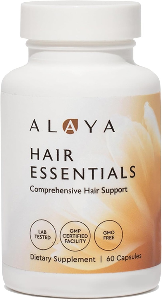 Alaya Hair Essentials - Hair Supplement with Biotin, Keratin, Folic Acid, Vitamin B12, B6 - Lab Tested - Gluten Free - 30 Day Supply