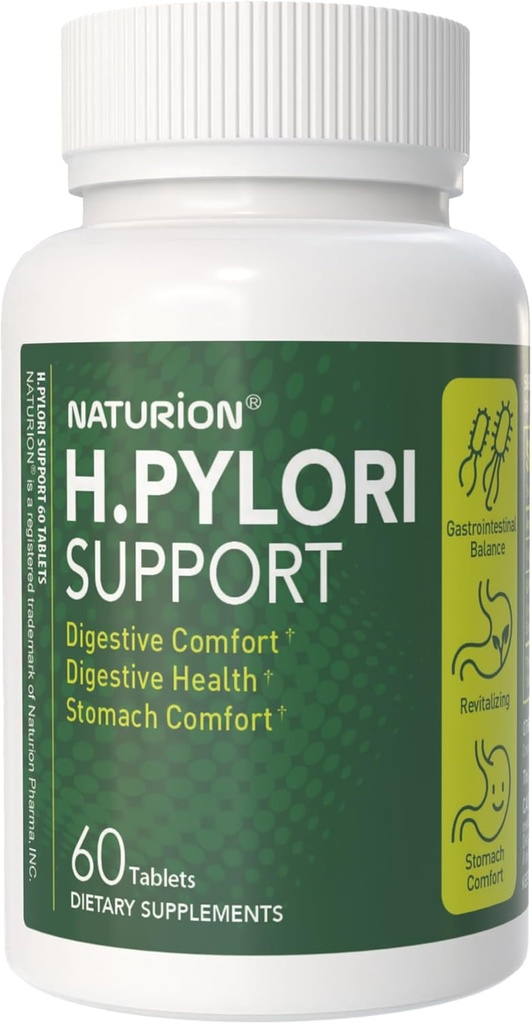 H. Pylori Support - Suplemento Digestivo de Salud con Blend G-FOS, Proteína Whey, Licorice, Gum Mastic, Vitamina U y Vitamina B2 - Stomach Comfort & Gut Balance - 60 Tablets, 30 Day Supply