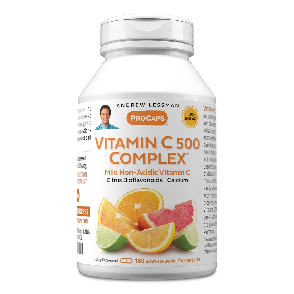 ANDREW LESSMAN Vitamin C 500 Complex 180 Capsules - Non-Acidic Vitamin C Plus Citrus Bioflavonoids for Immune System and Anti-Oxidant Support, No Stomach Upset, Small Easy to Swallow Capsules