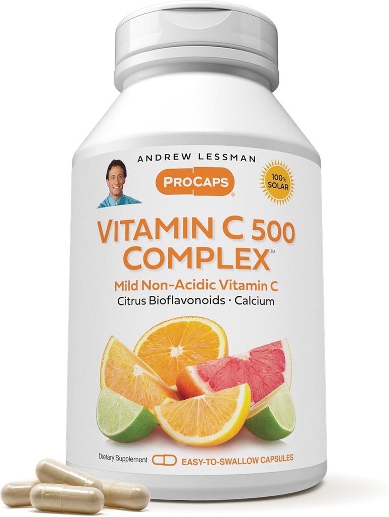 ANDREW LESSMAN Vitamin C 500 Complex 180 Capsules - Non-Acidic Vitamin C Plus Citrus Bioflavonoids for Immune System and Anti-Oxidant Support, No Stomach Upset, Small Easy to Swallow Capsules
