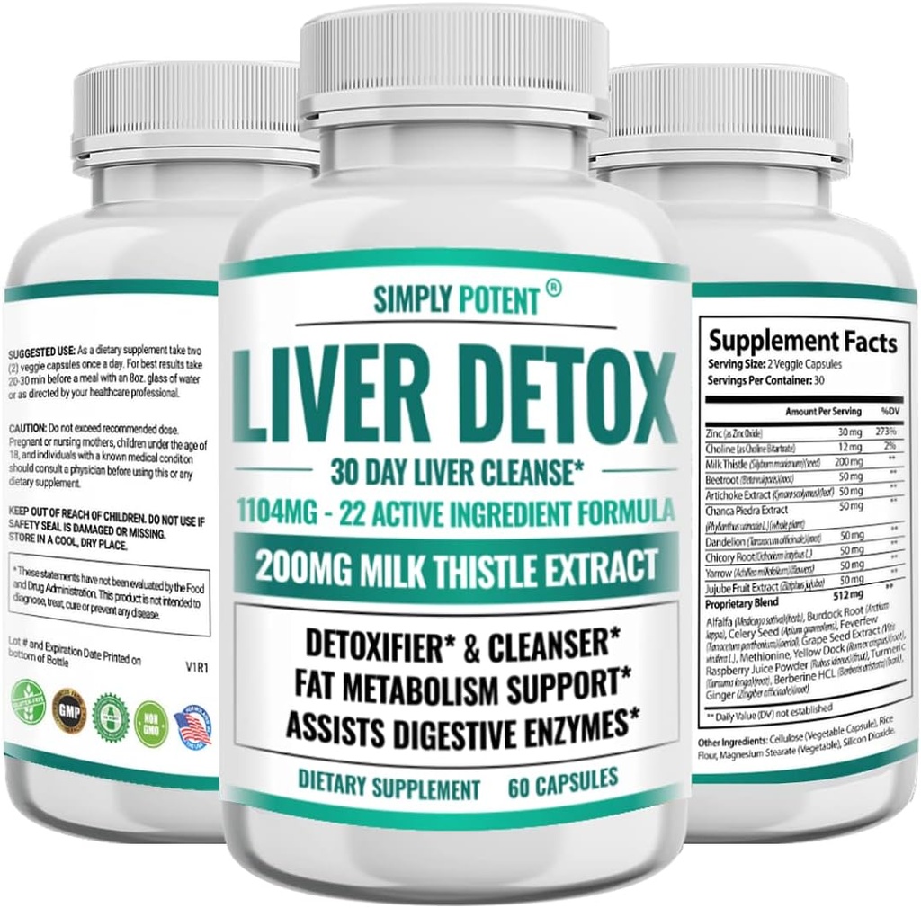 Liver Cleanse Detox &amp; Repair Supplement, Artichoke Extract Liver Health Formula w 22 Herbs for Liver Support, Liver Detox Cleanse Pills - Milk Thistle Dandelion Turmeric Ginger Beet Zinc, 60 cápsulas