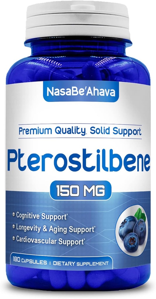Extra Strength Pterostilbene Supplement | Vegan Friendly 150mg Pterostilbene Capsules | Antioxidant Supplement for Aging Heart Immune and Brain Support | Made in The USA (180 Day Supply)