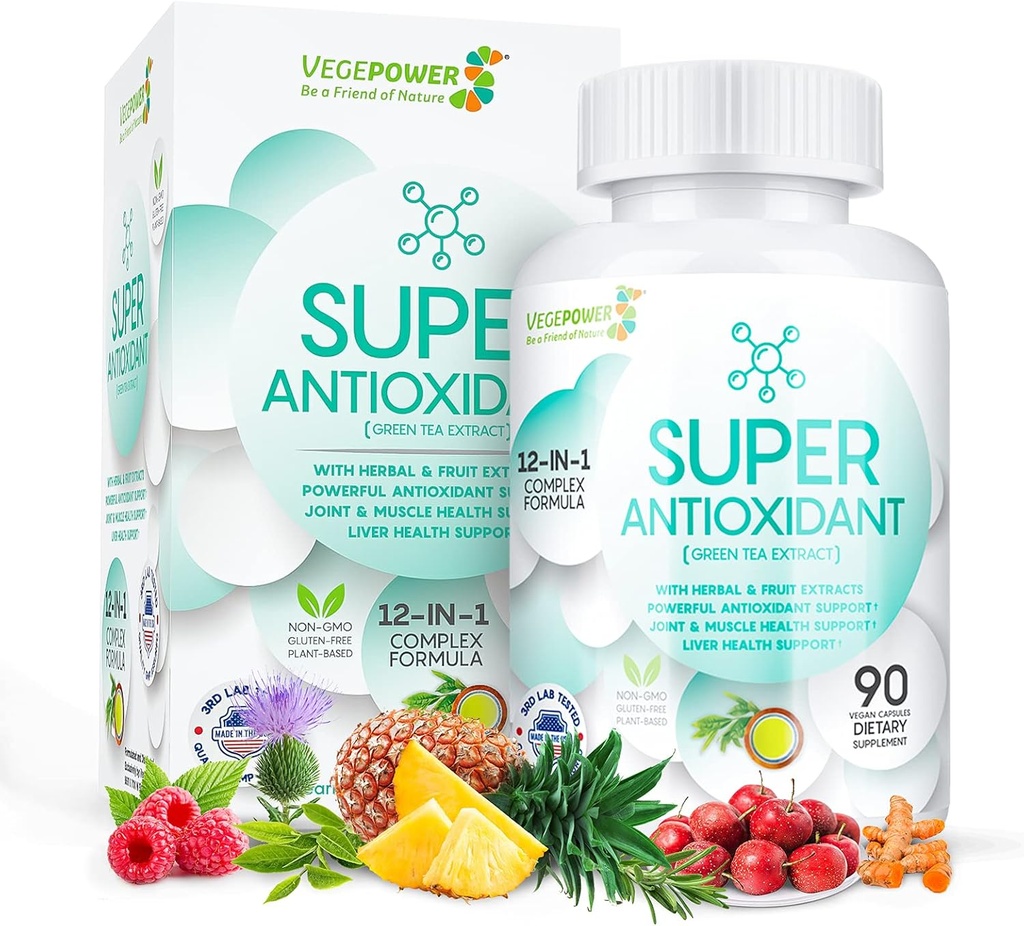 Green Tea Extract with Grapeseed, Milk Thistle - Antioxidant & Immune Supplement, Powerful Herbal Extract Blend - Skin Care Support, Gluten Free, Non-GMO - 90 Vegan Capsules