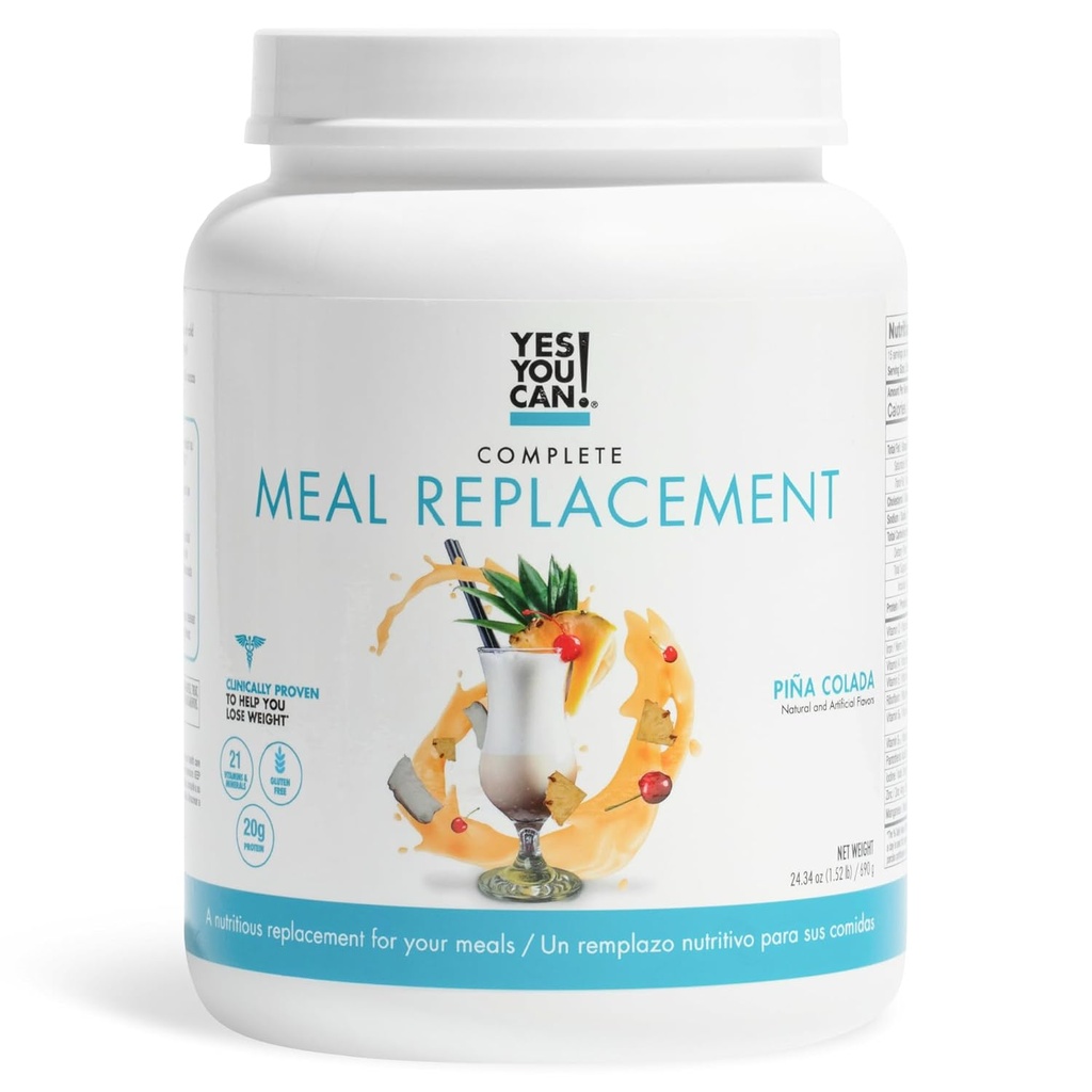 ¡Sí puedes! Reemplazo completo de la comida - 15 Servimientos, 20g de Proteína, 0g Azúcares añadidos, Más de 20 Vitaminas y Minerales - All-in-One Meal Nutritious Replacement Shake (Piña Colada)