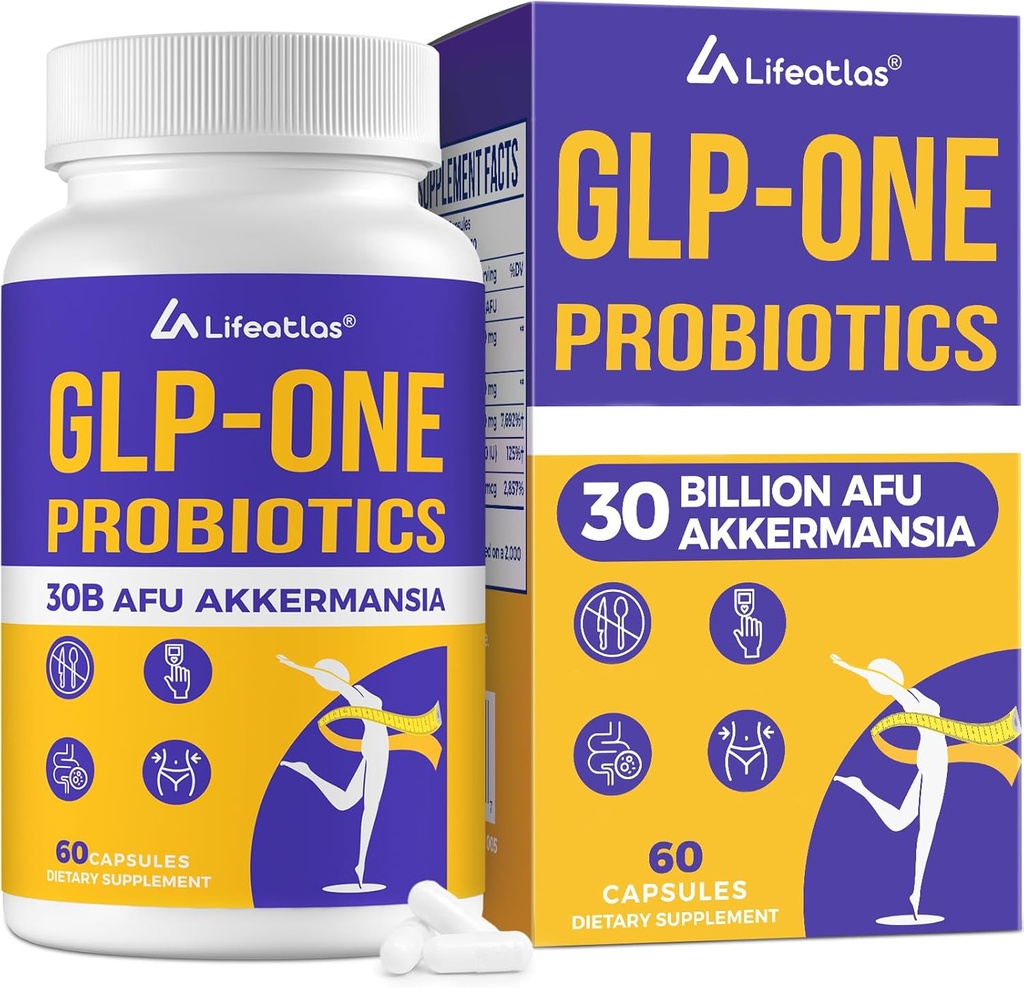 Lifeatlas GLP ONE Suplemento Probiótico Silencioso GLP ONE con 30 Billones AFU Akkermansia Probiótico, GLP ONE Probióticos para Mujeres y Hombres, Daily GLP ONE Suplemento, 1 Pack
