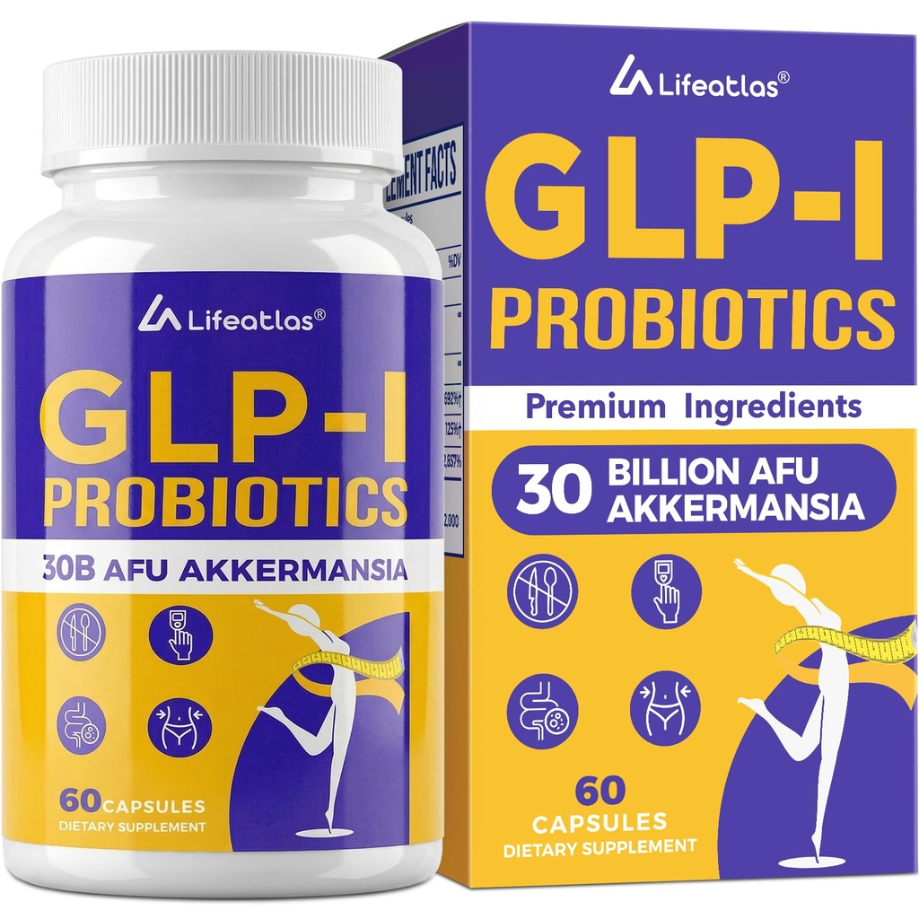 Lifeatlas GLP ONE Suplemento Probiótico Silencioso GLP ONE con 30 Billones AFU Akkermansia Probiótico, GLP ONE Probióticos para Mujeres y Hombres, Daily GLP ONE Suplemento, 1 Pack