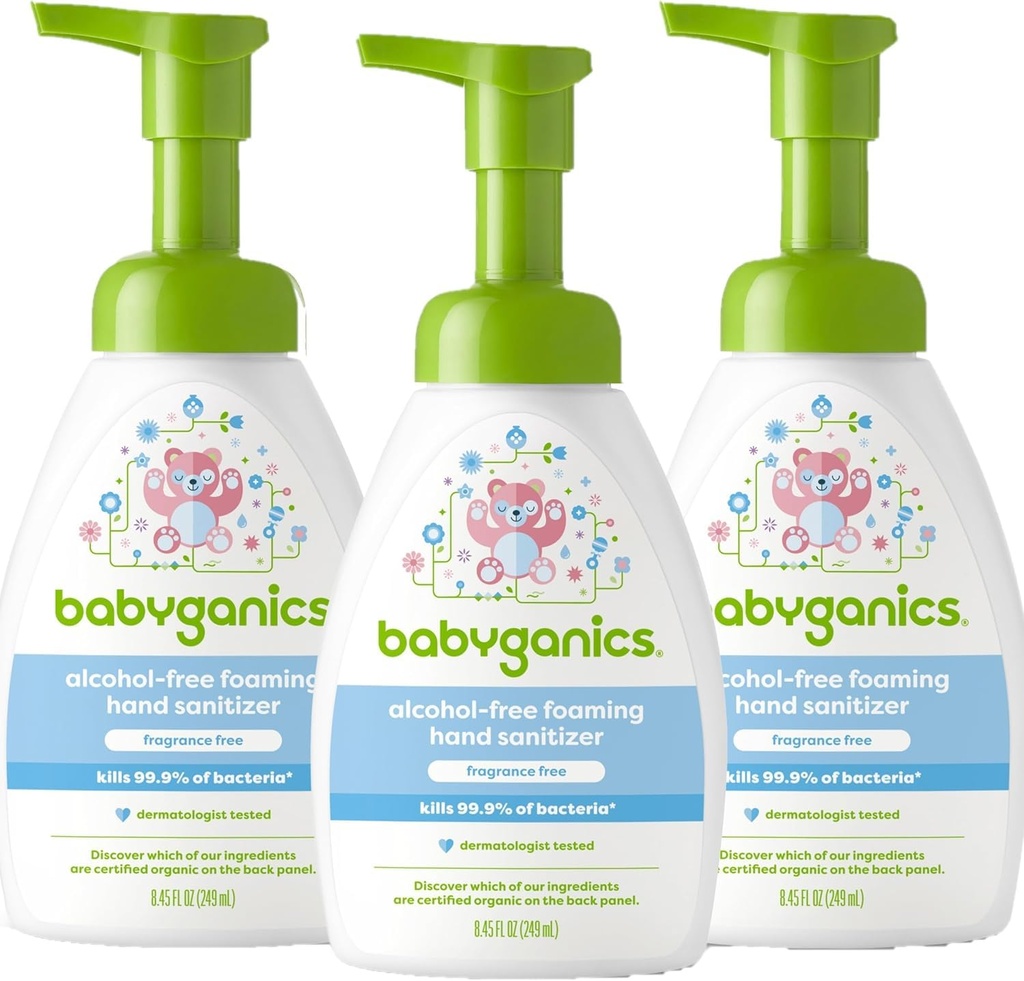 Bebénica Sin alcohol Sanitario de la mano, Botella de bomba, Fragancia Gratis, 8.45 oz, 3 Pack