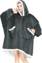 Topcee Oversize Wearable Blanket Sherpa Fleece Blanket Hoodie Comfortable Soft Warm Thick Big Hooded Sweatshirt - Cozy and Fuzzy Blanket with Giant Pocket - Dark Grey