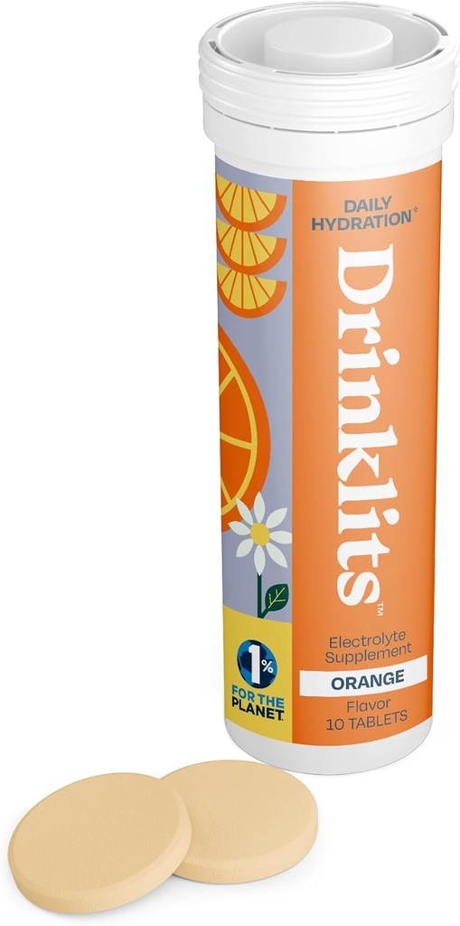 Bebidas tabletas de electrolitos de naranja para hidratación TENIDO Gran sabor - 0g Azúcar - Electrolitos esenciales - Uso diario TENIDO Tubo único (10 Tablets/Servings)