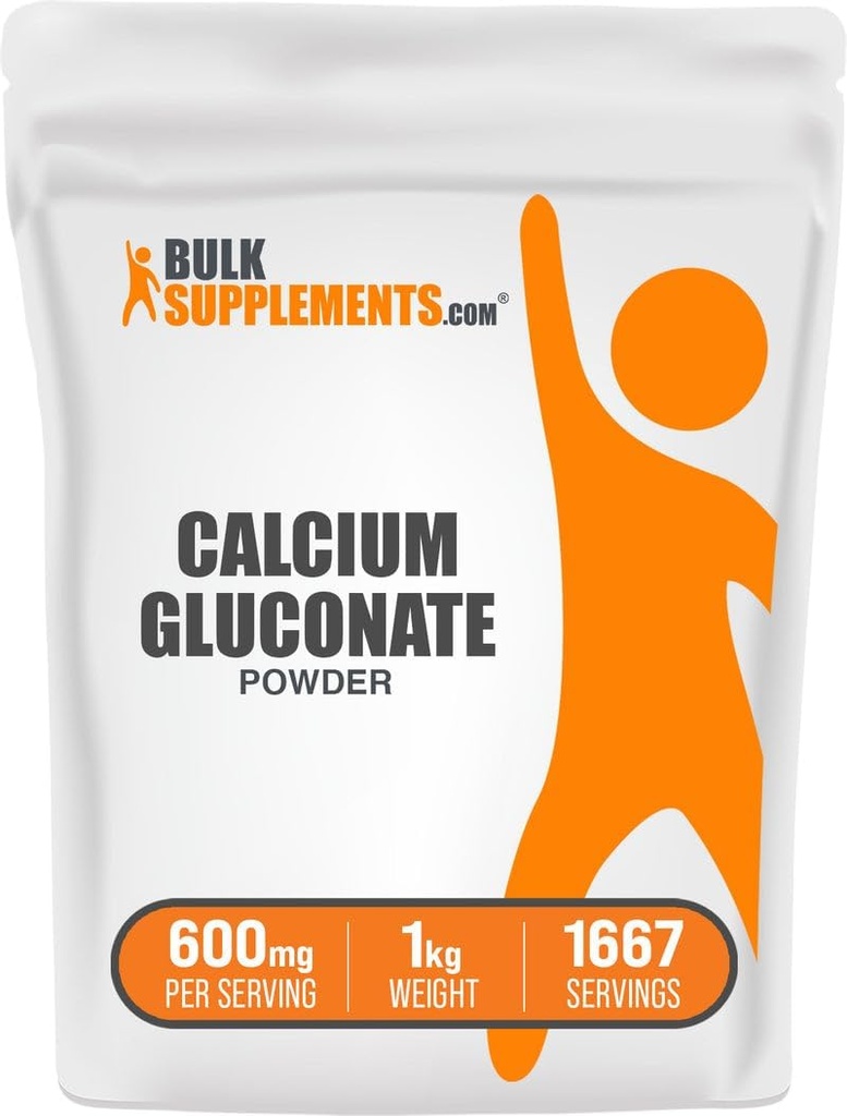 BulkSupplements.com Calcio Gluconate Powder - Calcium Supplement, Easily Absorbed - Desflavored & Gluten Free, 600mg per Serving, 1kg (2.2 lbs) (Pack of 1)