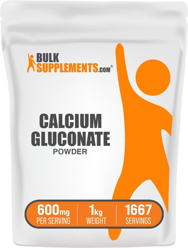 BulkSupplements.com Calcio Gluconate Powder - Calcium Supplement, Easily Absorbed - Desflavored & Gluten Free, 600mg per Serving, 1kg (2.2 lbs) (Pack of 1)