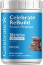 Celebrar vitaminas Rebuild pólvora de proteína con probióticos " Prebióticos - 20g Whey Isolate Proteína, fibra alta, para pacientes de cirugía post-bátrica - Chocolate (15 Servimientos)