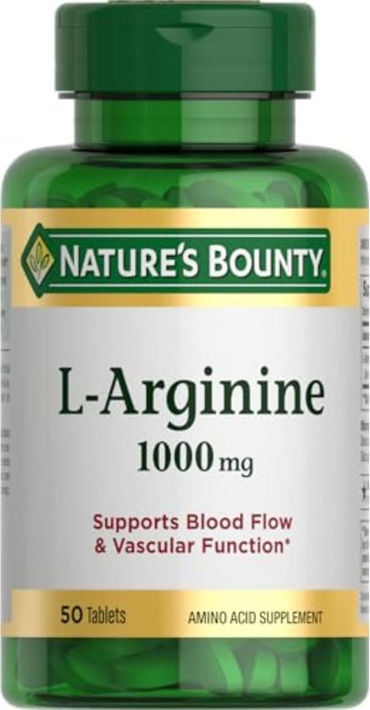 Bounty L-Arginine 1000mg de la naturaleza para apoyar el flujo sanguíneo y la función vascular – no GMO, libre de gluten, 50 Tabletas