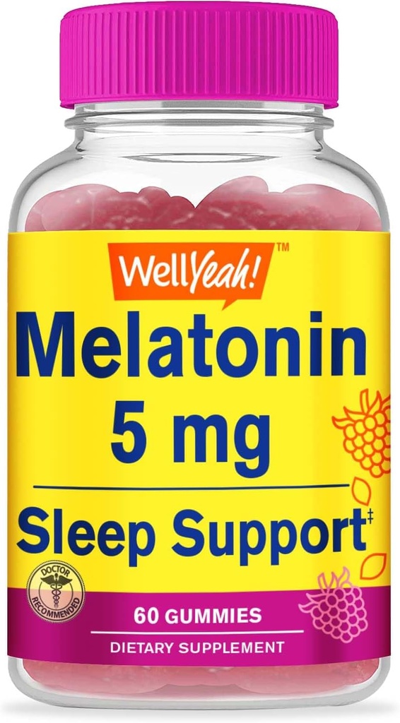 WellSí Melatonin Gummies 5 mg - Sabores de origen natural - Suplemento Gummy libre de drogas - Gluten Gratis y Gelatin Gratis, Vegetariano - 60 Gummies