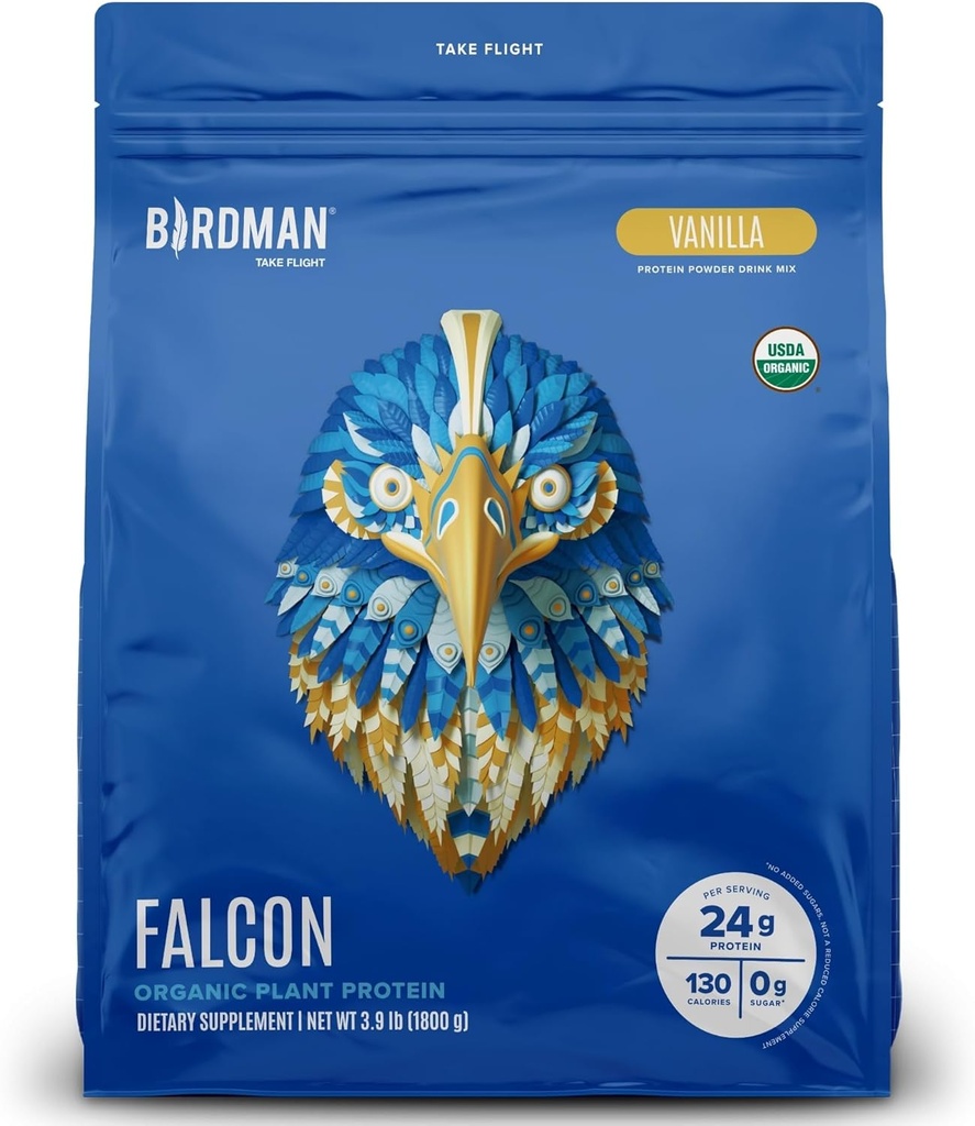 BIRDMAN Falcon Vegan Protein Powder Orgánico, Stevia & Sugar Gratis, Proteína basada en plantas, Bajo Carb, Dairy Free, Keto, Proteína no Whey, Probiótico, Pea Protein ← Vanilla Flavor - 60 Servings - 3.9 lb