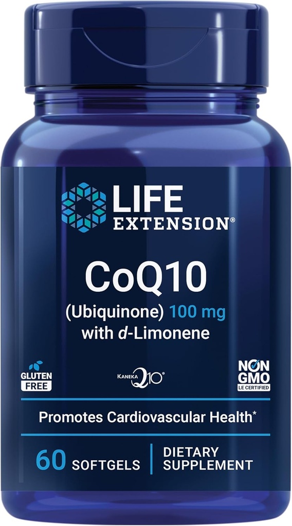La extensión de vida CoQ10 (Ubiquinone) con d-Limonene – Salud del corazón, Lucha contra la fatiga general, mejor absorción – libre de gluten, no GMO – 60 Softgels